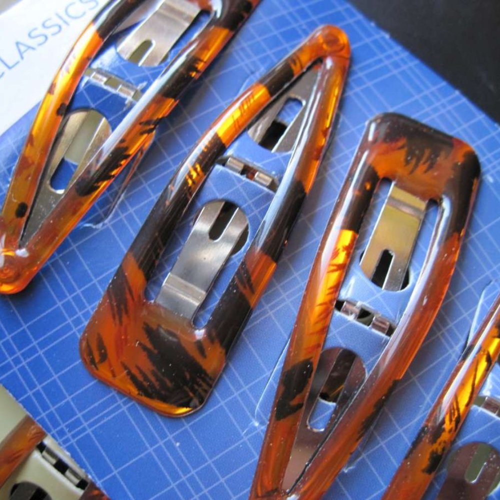 8 Goody Julia Snap Hair Clips Striped Gelly Epoxy Covered Leopard Spots Wild Gel